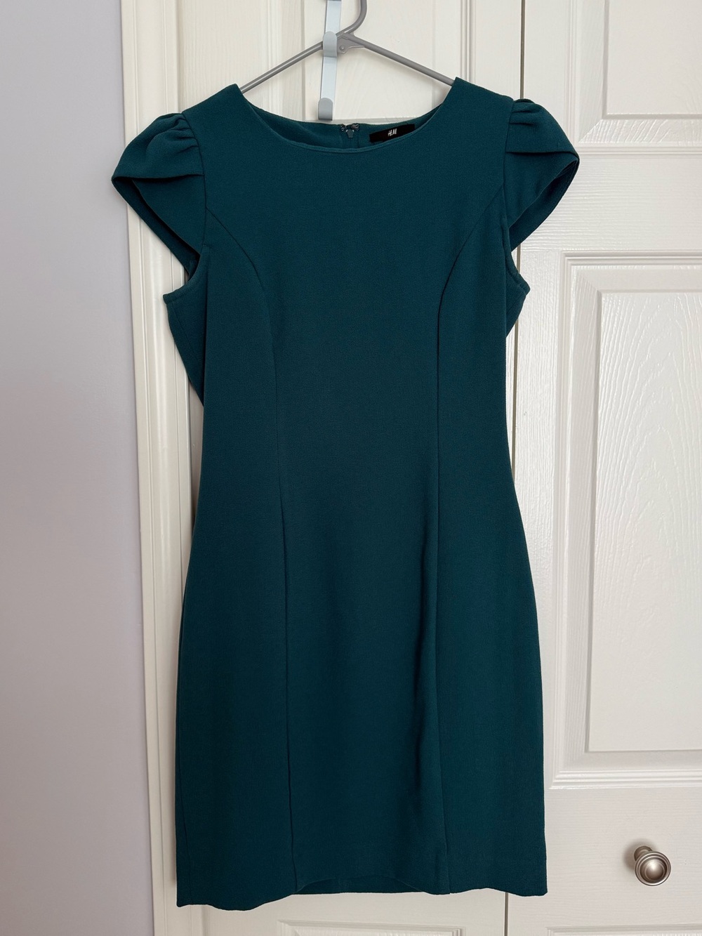 H&M Women's Size 8 Teal Fitted Cap Sleeve Dress Bodycon Round Neck Office Work
